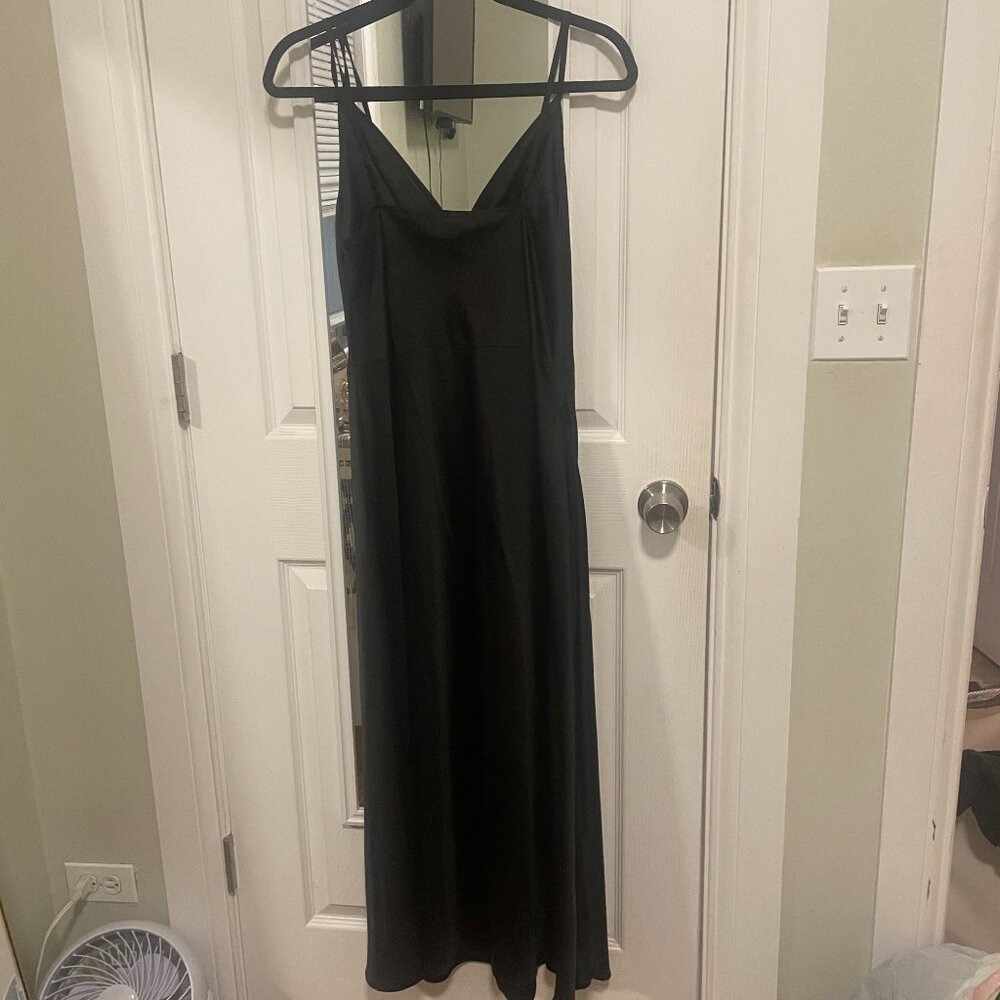 Black Satin Midi Dress